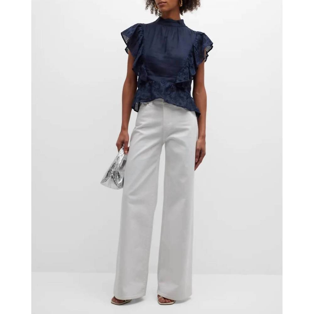 NEW FRAME eyelet peplum top in navy - Picture 3 of 4